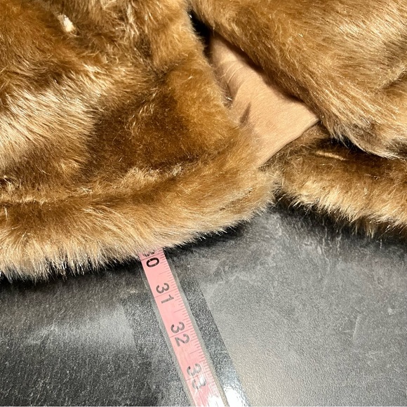 Vintage Faux Fur Coat Brown Largr Collar Faux Leather Buttons Womens  Size Med - Picture 7 of 10
